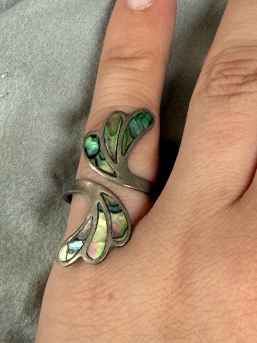 Vtg Mexico Sterling Silver 925 Abalone Wings Adjustable Ring